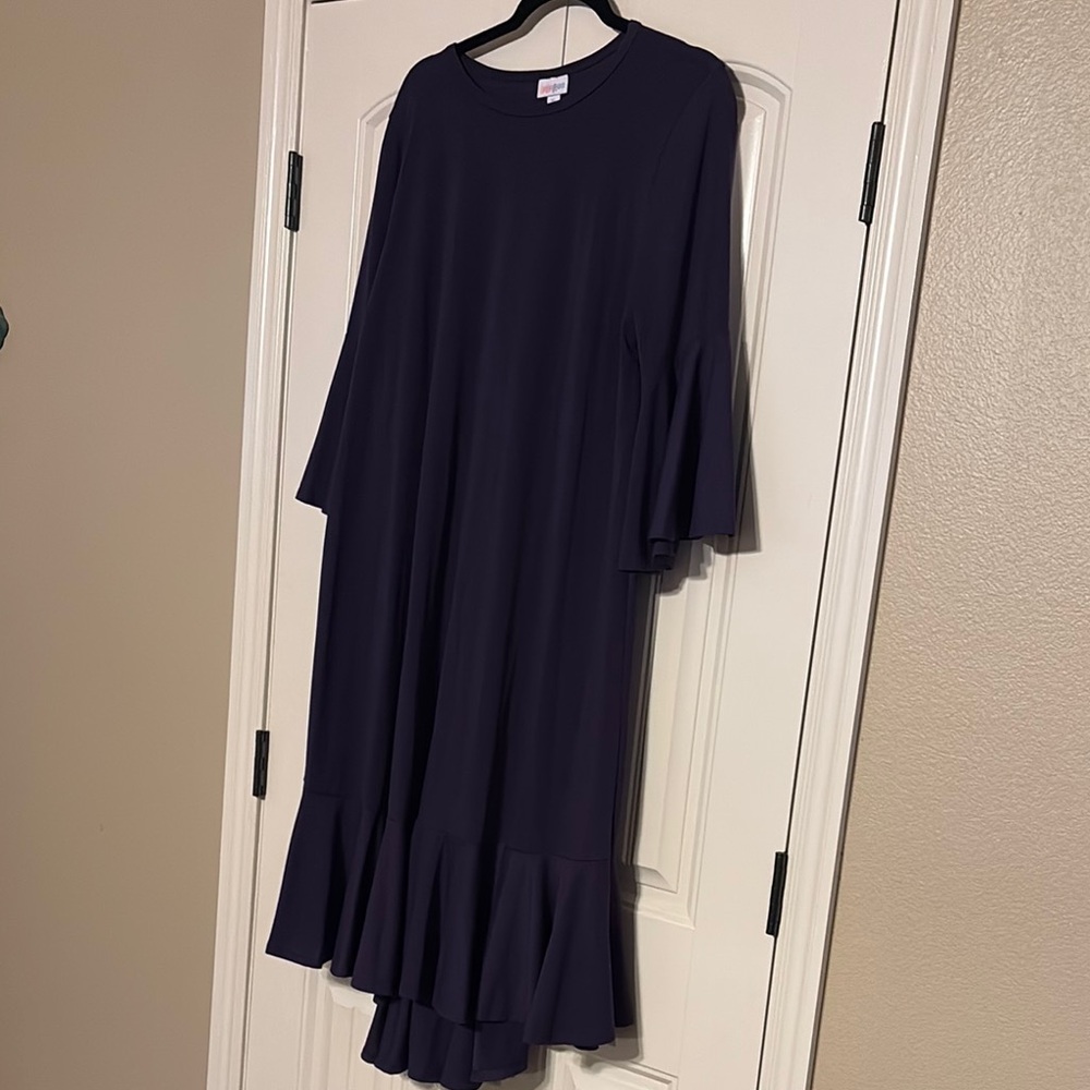 LuLaRoe Blue Asymmetrical Bell Sleeve Gown